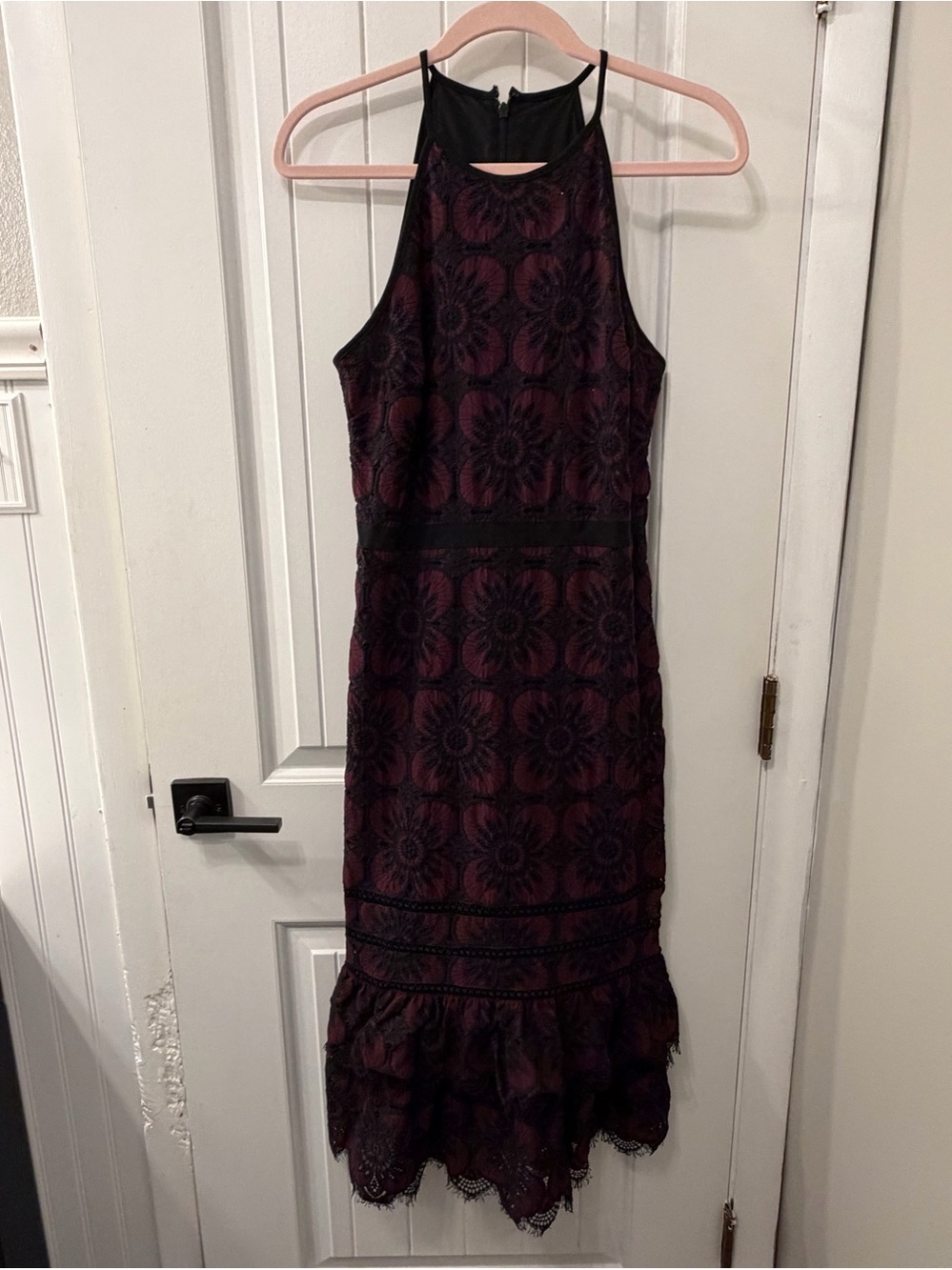 Banana Republic Burgundy and Black Lace Halter Midi Dress